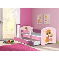 ACMA Jugendbett Kinderbett Junior-Bett Komplett-Set mit Matratze Lattenrost und Rausfallschutz Rosa 33 Miezekatzen 160x80 + Bettkasten