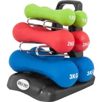 Gorilla Sports Kurzhanteln Set - 12kg Hantelset, 2 x 1kg, 2 x 2kg, 2 x 3kg Gewichte, mit Hantelständer, Neopren Beschichtung, Gusseisenkern, Rutschfest - Hantelgewichte, Gymnastik Aerobic Hantelset