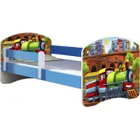 ACMA Jugendbett Kinderbett Junior-Bett Komplett-Set mit Matratze Lattenrost und Rausfallschutz Blau 44 Lokomotive 180x80