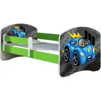 ACMA Jugendbett Kinderbett Junior-Bett Komplett-Set mit Matratze Lattenrost und Rausfallschutz Grün 04 Rote Auto 140x70