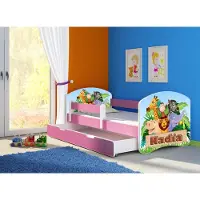 ACMA Jugendbett Kinderbett Junior-Bett Komplett-Set mit Matratze Lattenrost und Rausfallschutz Rosa 02 Animals Name 160x80 + Bettkasten