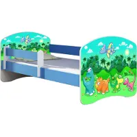 ACMA Jugendbett Kinderbett Junior-Bett Komplett-Set mit Matratze Lattenrost und Rausfallschutz Blau 30 Dino 140x70