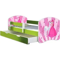 ACMA Jugendbett Kinderbett Junior-Bett Komplett-Set mit Matratze Lattenrost und Rausfallschutz Grün 08 Princess 180x80 + Bettkasten