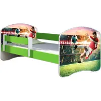 ACMA Jugendbett Kinderbett Junior-Bett Komplett-Set mit Matratze Lattenrost und Rausfallschutz Grün 37 Fußballer 2 180x80
