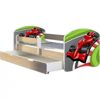 ACMA Jugendbett Kinderbett Junior-Bett Komplett-Set mit Matratze Lattenrost und Rausfallschutz Sonoma 06 Formel 1 160x80 + Bettkasten