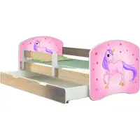 ACMA Jugendbett Kinderbett Junior-Bett Komplett-Set mit Matratze Lattenrost und Rausfallschutz Sonoma 17 Pony 140x70 + Bettkasten