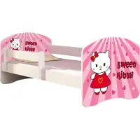 ACMA Jugendbett Kinderbett Junior-Bett Komplett-Set mit Matratze Lattenrost und Rausfallschutz Weiß 15 Sweet Kitty 140x70