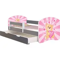 ACMA Jugendbett Kinderbett Junior-Bett Komplett-Set mit Matratze Lattenrost und Rausfallschutz Grau 10 Teddybär 160x80 + Bettkasten