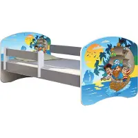 ACMA Jugendbett Kinderbett Junior-Bett Komplett-Set mit Matratze Lattenrost und Rausfallschutz Grau 21 Piraten 180x80