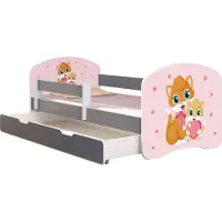 ACMA Jugendbett Kinderbett Junior-Bett Komplett-Set mit Matratze Lattenrost und Rausfallschutz Grau 33 Miezekatzen 160x80 + Bettkasten