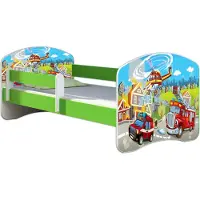 ACMA Jugendbett Kinderbett Junior-Bett Komplett-Set mit Matratze Lattenrost und Rausfallschutz Grün 36 Feuerwehr 160x80