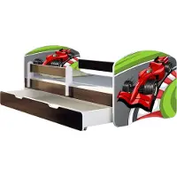 ACMA Jugendbett Kinderbett Junior-Bett Komplett-Set mit Matratze Lattenrost und Rausfallschutz Wenge 06 Formel 1 180x80 + Bettkasten