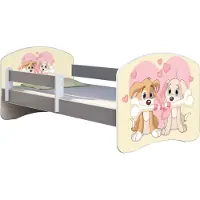 ACMA Jugendbett Kinderbett Junior-Bett Komplett-Set mit Matratze Lattenrost und Rausfallschutz Grau 12 Welpen 160x80