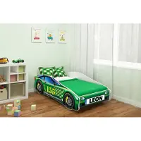 ACMA Jugendbett Kinderbett Auto-Bett Junior Cars Bett Komplett-Set mit Matratze, Lattenrost und Rausfallschutz 160x80 cm - CAR-5 + NAME