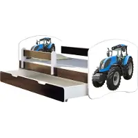ACMA Jugendbett Kinderbett Junior-Bett Komplett-Set mit Matratze Lattenrost und Rausfallschutz Wenge 42 Traktor 180x80 + Bettkasten