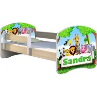 ACMA Jugendbett Kinderbett Junior-Bett Komplett-Set mit Matratze Lattenrost und Rausfallschutz Sonoma 01 Zoo Name 160x80