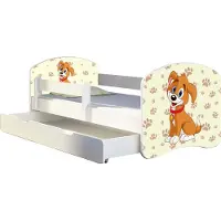 ACMA Jugendbett Kinderbett Junior-Bett Komplett-Set mit Matratze Lattenrost und Rausfallschutz Weiß 11 Welpe 160x80 + Bettkasten
