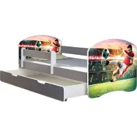 ACMA Jugendbett Kinderbett Junior-Bett Komplett-Set mit Matratze Lattenrost und Rausfallschutz Grau 37 Fußballer 2 180x80 + Bettkasten