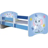 ACMA Jugendbett Kinderbett Junior-Bett Komplett-Set mit Matratze Lattenrost und Rausfallschutz Blau 26 Elefant 140x70