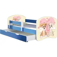 ACMA Jugendbett Kinderbett Junior-Bett Komplett-Set mit Matratze Lattenrost und Rausfallschutz Blau 12 Welpen 180x80 + Bettkasten
