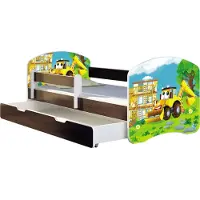 ACMA Jugendbett Kinderbett Junior-Bett Komplett-Set mit Matratze Lattenrost und Rausfallschutz Wenge 20 Bagger 140x70 + Bettkasten