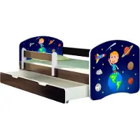 ACMA Jugendbett Kinderbett Junior-Bett Komplett-Set mit Matratze Lattenrost und Rausfallschutz Wenge 22 Kosmos 180x80 + Bettkasten