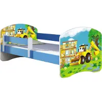 ACMA Jugendbett Kinderbett Junior-Bett Komplett-Set mit Matratze Lattenrost und Rausfallschutz Blau 20 Bagger 180x80