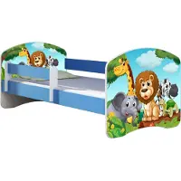 ACMA Jugendbett Kinderbett Junior-Bett Komplett-Set mit Matratze Lattenrost und Rausfallschutz Blau 02 Animals 160x80