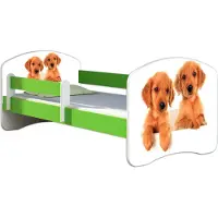 ACMA Jugendbett Kinderbett Junior-Bett Komplett-Set mit Matratze Lattenrost und Rausfallschutz Grün 39 Welpen 160x80