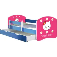 ACMA Jugendbett Kinderbett Junior-Bett Komplett-Set mit Matratze Lattenrost und Rausfallschutz Blau 16 Sweet Kitty 2 160x80 + Bettkasten