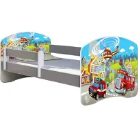 ACMA Jugendbett Kinderbett Junior-Bett Komplett-Set mit Matratze Lattenrost und Rausfallschutz Grau 36 Feuerwehr 180x80