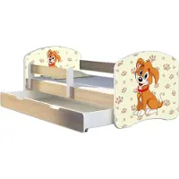 ACMA Jugendbett Kinderbett Junior-Bett Komplett-Set mit Matratze Lattenrost und Rausfallschutz Sonoma 11 Welpe 140x70 + Bettkasten