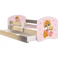ACMA Jugendbett Kinderbett Junior-Bett Komplett-Set mit Matratze Lattenrost und Rausfallschutz Sonoma 33 Miezekatzen 180x80 + Bettkasten