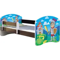 ACMA Jugendbett Kinderbett Junior-Bett Komplett-Set mit Matratze Lattenrost und Rausfallschutz Wenge 32 Ritter 180x80