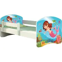 ACMA Jugendbett Kinderbett Junior-Bett Komplett-Set mit Matratze Lattenrost und Rausfallschutz Weiß 09 Meerjungfrau 160x80