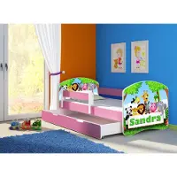 ACMA Jugendbett Kinderbett Junior-Bett Komplett-Set mit Matratze Lattenrost und Rausfallschutz Rosa 01 Zoo Name 160x80 + Bettkasten