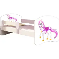 ACMA Jugendbett Kinderbett Junior-Bett Komplett-Set mit Matratze Lattenrost und Rausfallschutz Weiß 43 Kleines Pferd 180x80