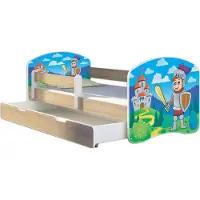 ACMA Jugendbett Kinderbett Junior-Bett Komplett-Set mit Matratze Lattenrost und Rausfallschutz Sonoma 32 Ritter 140x70 + Bettkasten