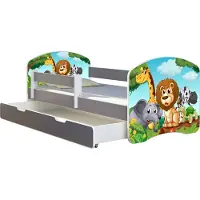 ACMA Jugendbett Kinderbett Junior-Bett Komplett-Set mit Matratze Lattenrost und Rausfallschutz Grau 02 Animals 180x80 + Bettkasten