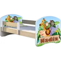 ACMA Jugendbett Kinderbett Junior-Bett Komplett-Set mit Matratze Lattenrost und Rausfallschutz Sonoma 02 Animals Name 180x80