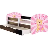 ACMA Jugendbett Kinderbett Junior-Bett Komplett-Set mit Matratze Lattenrost und Rausfallschutz Wenge 10 Teddybär 160x80 + Bettkasten