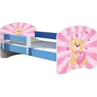 ACMA Jugendbett Kinderbett Junior-Bett Komplett-Set mit Matratze Lattenrost und Rausfallschutz Blau 10 Teddybär 140x70