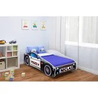 ACMA Jugendbett Kinderbett Auto-Bett Junior Cars Bett Komplett-Set mit Matratze, Lattenrost und Rausfallschutz 140x70 cm, CAR-3 + NAME