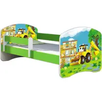 ACMA Jugendbett Kinderbett Junior-Bett Komplett-Set mit Matratze Lattenrost und Rausfallschutz Grün 20 Bagger 160x80