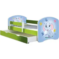 ACMA Jugendbett Kinderbett Junior-Bett Komplett-Set mit Matratze Lattenrost und Rausfallschutz Grün 26 Elefant 180x80 + Bettkasten