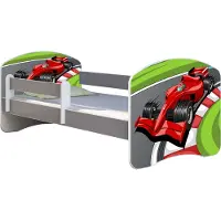ACMA Jugendbett Kinderbett Junior-Bett Komplett-Set mit Matratze Lattenrost und Rausfallschutz Grau 06 Formel 1 140x70