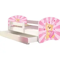 ACMA Jugendbett Kinderbett Junior-Bett Komplett-Set mit Matratze Lattenrost und Rausfallschutz Weiß 10 Teddybär 160x80 + Bettkasten