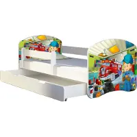 ACMA Jugendbett Kinderbett Junior-Bett Komplett-Set mit Matratze Lattenrost und Rausfallschutz Weiß 45 Mechaniker 140x70 + Bettkasten