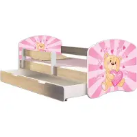 ACMA Jugendbett Kinderbett Junior-Bett Komplett-Set mit Matratze Lattenrost und Rausfallschutz Sonoma 10 Teddybär 180x80 + Bettkasten
