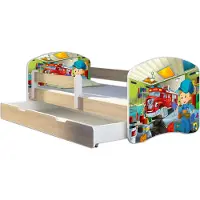 ACMA Jugendbett Kinderbett Junior-Bett Komplett-Set mit Matratze Lattenrost und Rausfallschutz Sonoma 45 Mechaniker 160x80 + Bettkasten